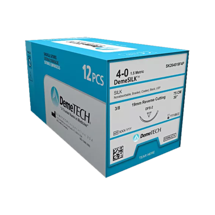 DemeSILK Sterile Silk Suture: 3/0 Reversecutting  - 3/8 19mm - 45cm (12)