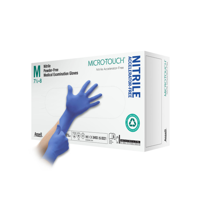 Ansell Micro-Touch Blue Nitrile Examination Gloves - Medium (100)