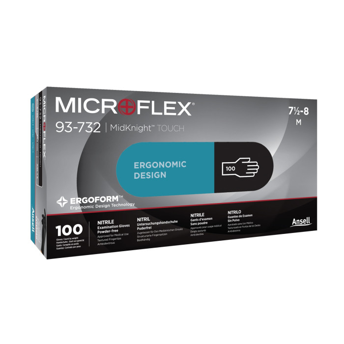 Ansell Microflex MidKnight Touch Ergoform Black Nitrile Gloves - S (100)