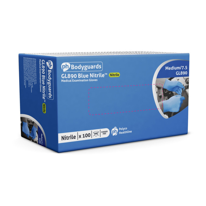 Bodyguards GL890 Blue Nitrile Examination Gloves - L (100)