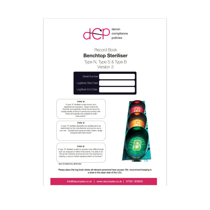Decon Pete Benchtop Steriliser Log Book