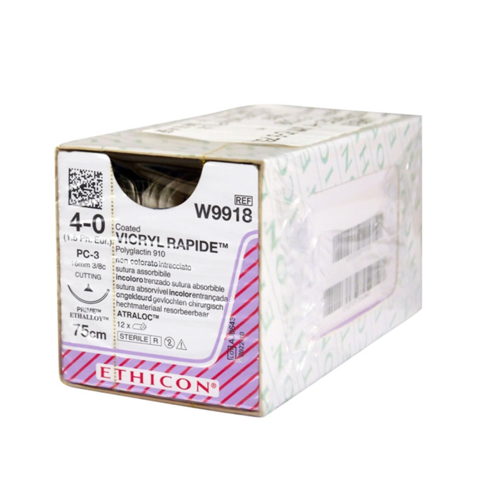 Ethicon Vicryl Rapide Sutures: 4-0 - 75cm - 16mm - 3/8 Circle (W9918) - Box of 12