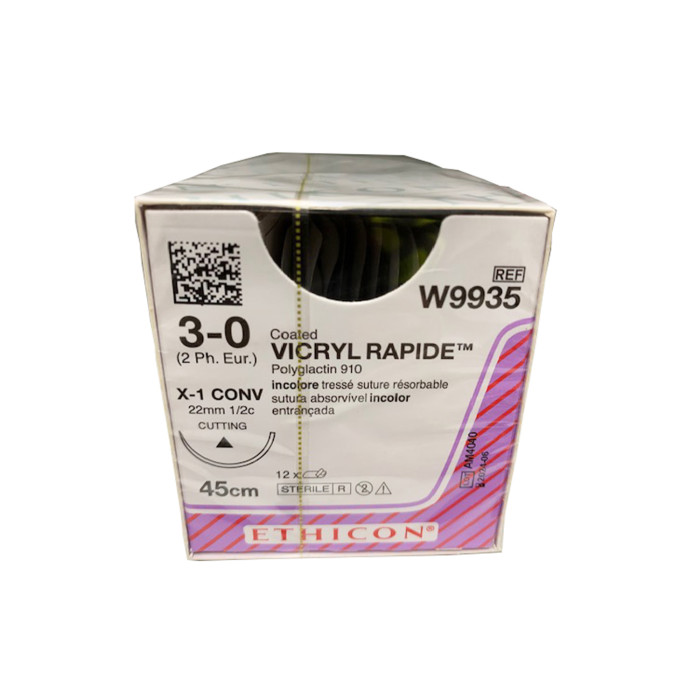 Ethicon Vicryl Rapide Sutures: 3-0 - 45cm - 22mm - 1/2 Circle (W9935) - Box of 12