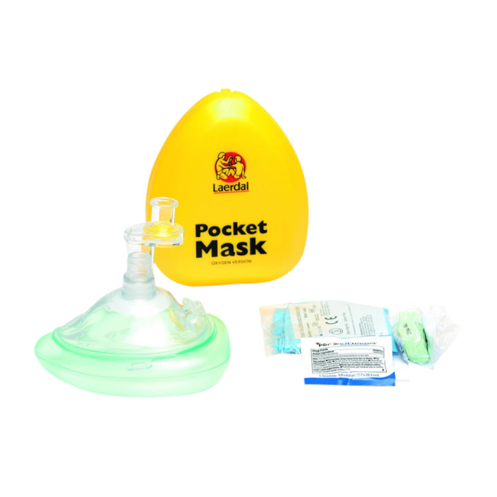 Laerdal Pocket Mask with Oxygen Inlet + Wipe and Gloves