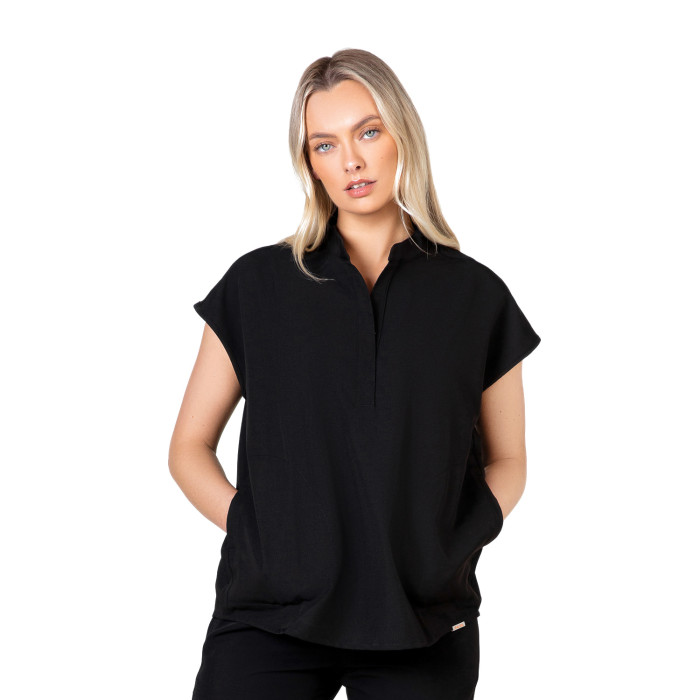 Skrubz Women's Mandarin Collar Scrub Top: Black - XS