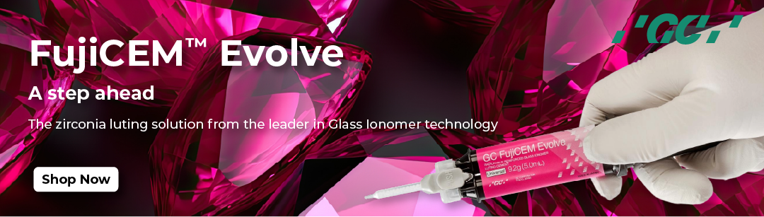 FujiCEM Evolve from GC is a resin modified glass ionomer that offers reliable performance to lute any retentive metal base or zirconia restorations, with easy placement. FujiCEM Evolve from GC is a resin modified glass ionomer that offers reliable performance to lute any retentive metal base or zirconia restorations, with easy placement.